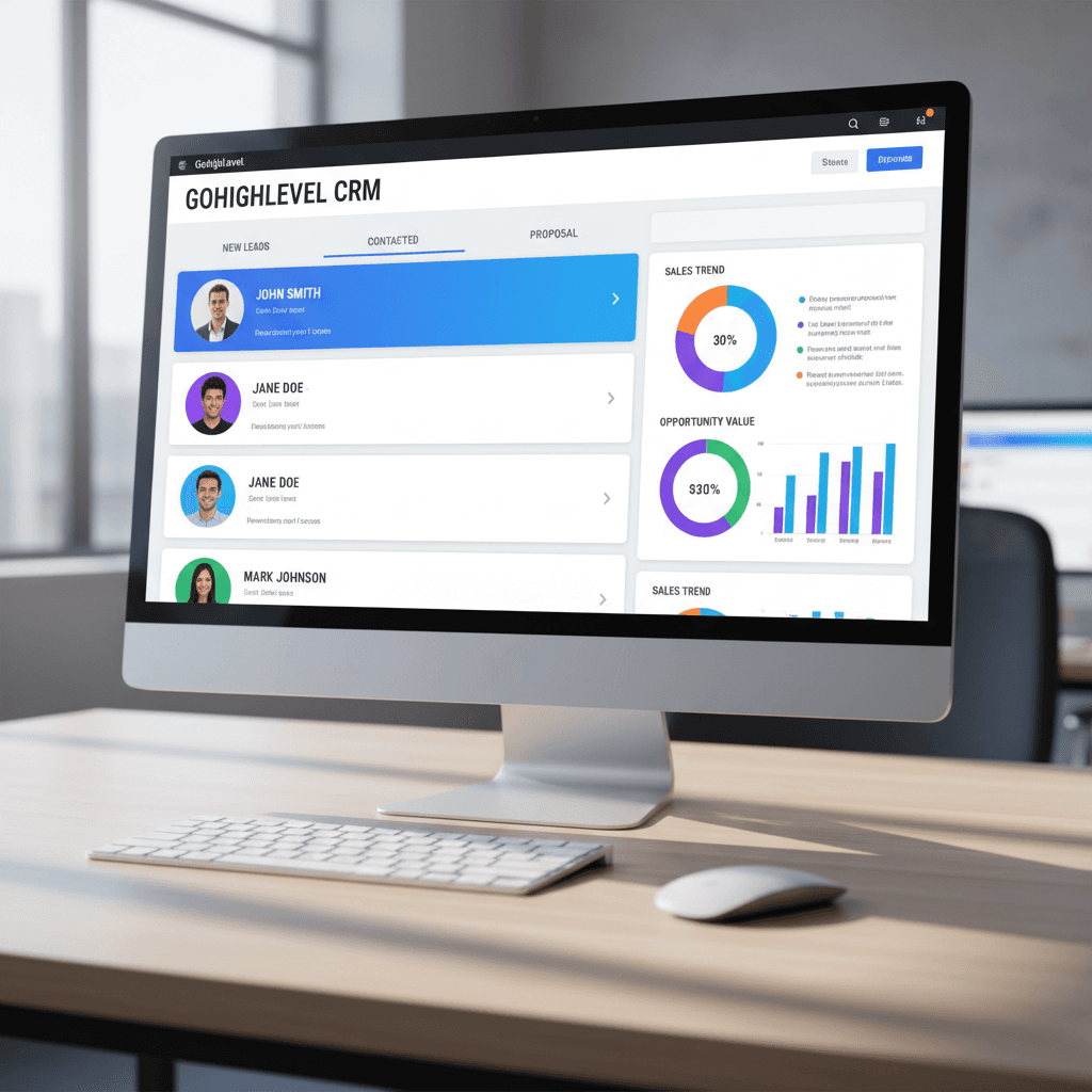 GoHighLevel CRM dashboard with pipeline visualization