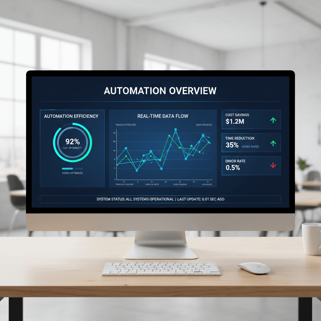 Business automation dashboard showing real-time metrics and lead management
